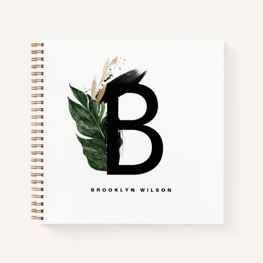 Letter B Monogram Gold Foil Tropical Personalisier Notizblock (Vorderseite)