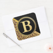 Letter B Monogram Leopard Print Gold and Black Quadratischer Aufkleber (Umschlag)