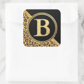 Letter B Monogram Leopard Print Gold and Black Quadratischer Aufkleber (Tasche)