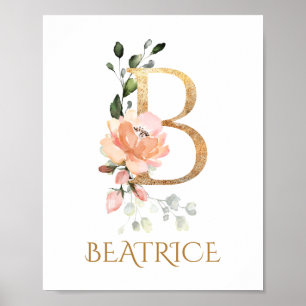 Letter B Monogram Pink Peach Rose Kinderzimmer Pos Poster