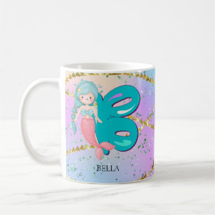 Letter B Monogram Watercolor Niedlich Mermaid Kind Kaffeetasse