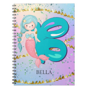 Letter B Monogram Watercolor Niedlich Mermaid Kind Notizblock