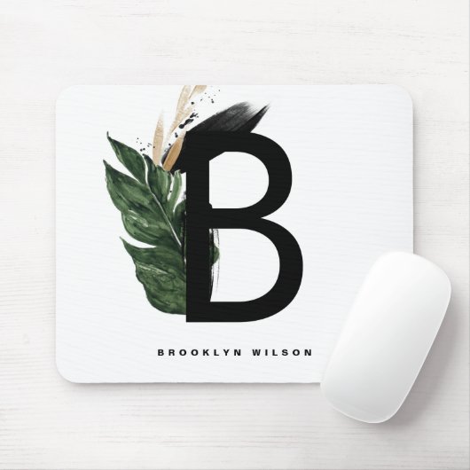 Letter B Monogramm | Gold Foil Tropical Monogram Mousepad (Mit Mouse)