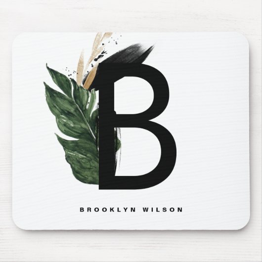 Letter B Monogramm | Gold Foil Tropical Monogram Mousepad (Vorne)