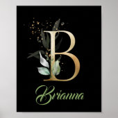 Letter B Monogramm Grün Eukalyptus Gold schwarz Poster (Vorne)