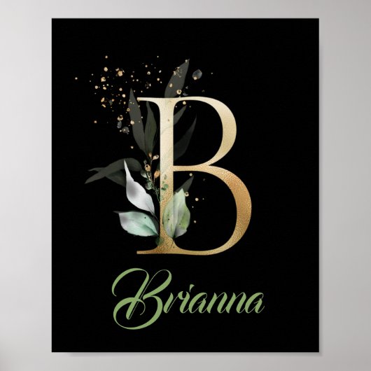 Letter B Monogramm Grün Eukalyptus Gold schwarz Poster (Vorne)