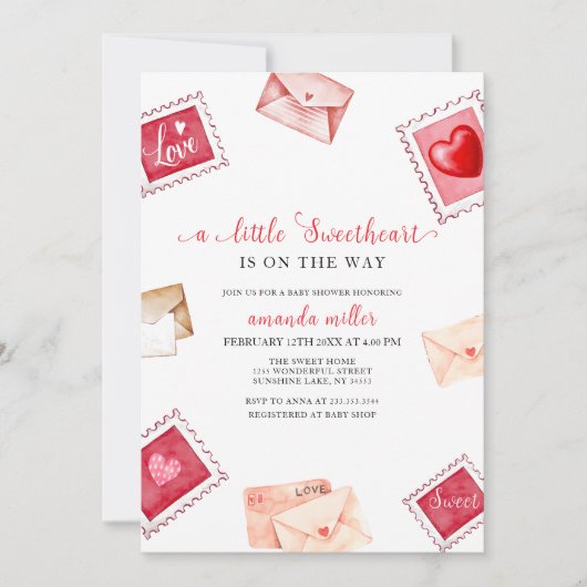 Letter Briefmarke Sweetheart Valentine Baby Dusche Einladung (Vorderseite)