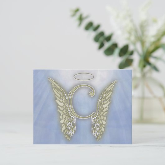 Letter C Angel Monogram Postkarte (Stehend Vorderseite)