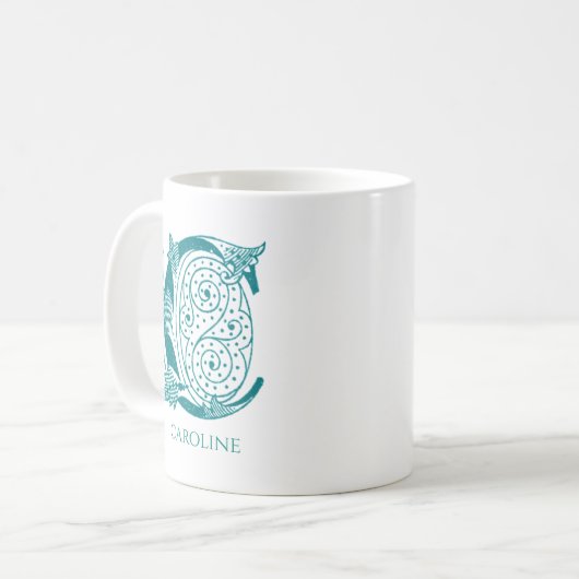 Letter C Aquamarin Monogram Modern Name Kaffeetasse (Vorderseite Links)