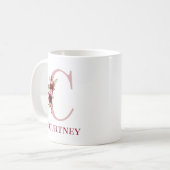 Letter C Burgundy Blush Floral Kaffeetasse (Vorderseite Links)