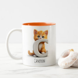 Letter C Cat Alphabet Monogram Coffee Tasse