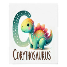 Letter C, Dinosaur Alphabet Watercolor Poster
