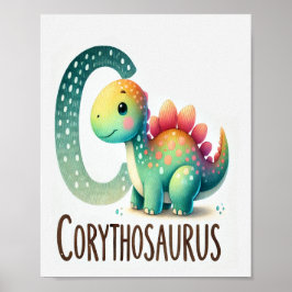 Letter C, Dinosaur Alphabet Watercolor Poster