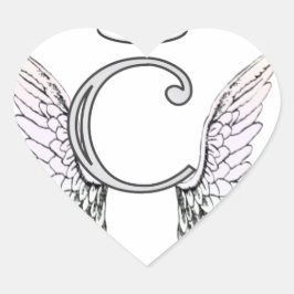 Letter C Erste Monogramm mit Angel Wings & Halo Herz-Aufkleber