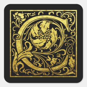 Letter C First Letter Imitat Gold Black Quadratischer Aufkleber