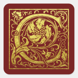 Letter C First Letter Imitats Gold Red Quadratischer Aufkleber