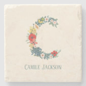 Letter C Floral Garden Monogram personalisieren Steinuntersetzer (Vorderseite)