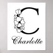 Letter C Floral Modern Black Monogram Kinderzimmer Poster (Vorne)