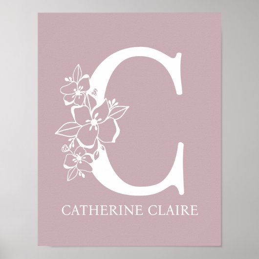 Letter C Floral Monogram Name Kinderzimmer Modern Poster (Vorne)