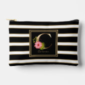 Letter C Floral Monogramm Schwarz-weiße Streifen Zubehörtasche (Vorderseite)