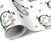 Letter C Floral Watercolor Butterfly Monogramm Geschenkpapier (Rolleneckpunkt)