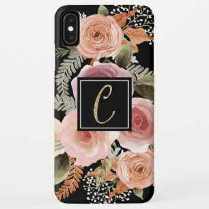 Letter C Gold Black Water Color Floral Monogramm Case-Mate iPhone Hülle