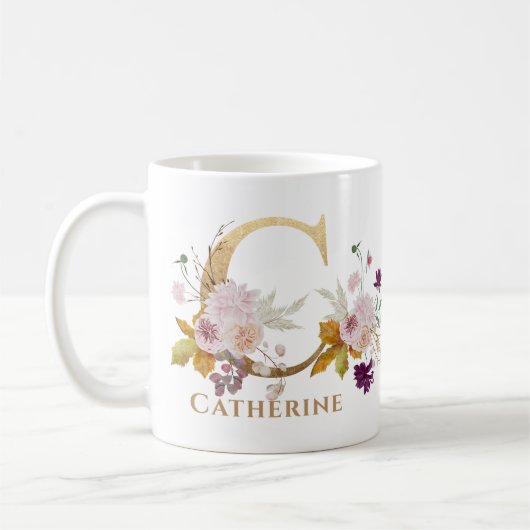 Letter C - Gold Floral Name Schwesterfreund Kaffeetasse (Links)