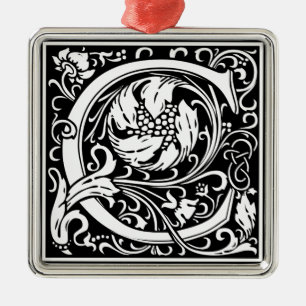 Letter C Medieval Monogram Vintag Initial Silbernes Ornament