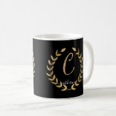 Letter C Monogram Black n Gold Script Name Kaffeetasse (VorderseiteRechts)