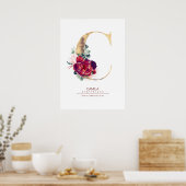 Letter C Monogram Floral Burgundy Red and Gold Poster (Küche)