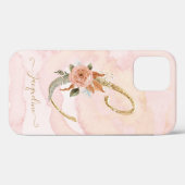 Letter C Monogram Gold Script Watercolor Floral Case-Mate iPhone Hülle (Rückseite (Horizontal))