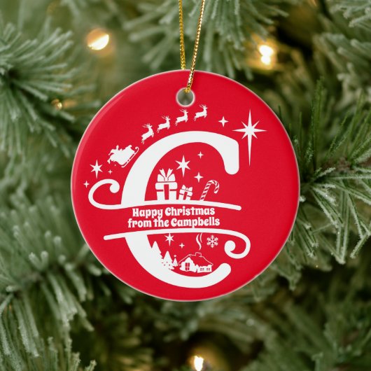 Letter C Monogram, Initial Family Name Greeting Keramik Ornament (Baum)