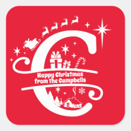 Letter C Monogram, Initial Family Name Greeting Quadratischer Aufkleber