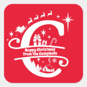 Letter C Monogram, Initial Family Name Greeting Quadratischer Aufkleber (Vorderseite)