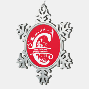 Letter C Monogram, Initial Family Name Greeting Schneeflocken Zinn-Ornament