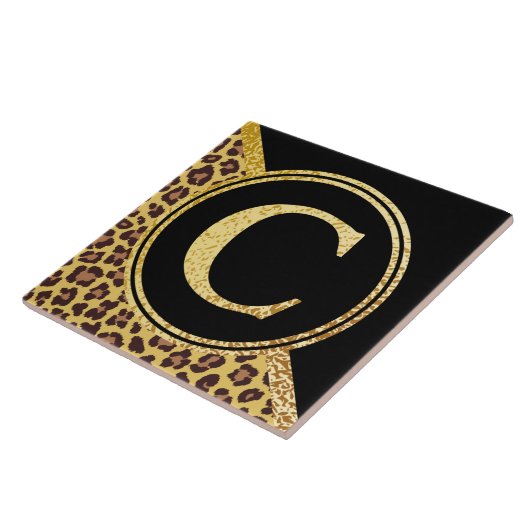 Letter C Monogram Leopard Print Gold and Black Fliese (Seite)