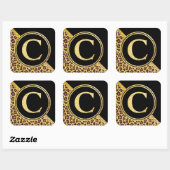 Letter C Monogram Leopard Print Gold and Black Quadratischer Aufkleber (Blatt)