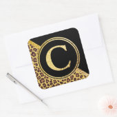 Letter C Monogram Leopard Print Gold and Black Quadratischer Aufkleber (Umschlag)