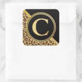 Letter C Monogram Leopard Print Gold and Black Quadratischer Aufkleber (Tasche)
