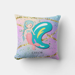 Letter C Monogram Watercolor Niedlich Mermaid Kind Kissen