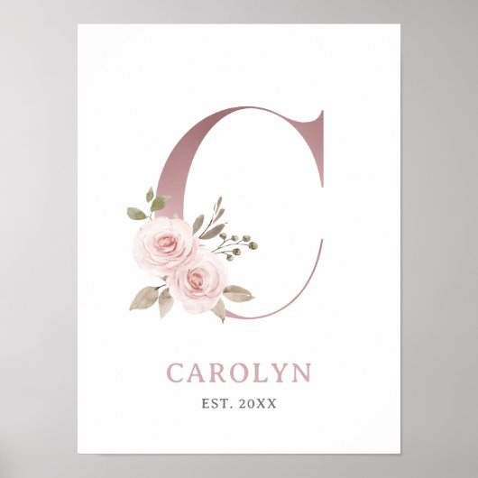 Letter C Monogram Watercolor Rose Florals Kinderzi Poster (Vorne)
