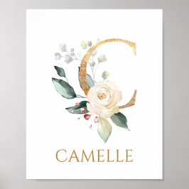 Letter C Monogram white creme Rose Kinderzimmer Po Poster