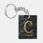 Letter C Monogramm auf schwarzem Marmor Schlüsselanhänger (Vorderseite links)