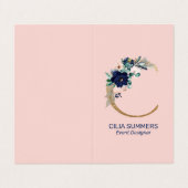 Letter C Navy-Blue & Pink Marina Blubb Blume Bus Visitenkarten (Außenseite Aufgefaltet)