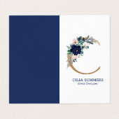 Letter C Navy-Blue & Pink Marina Blubb Blume Bus Visitenkarten (Außenseite Aufgefaltet)