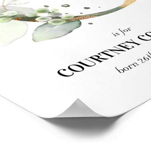 Letter C New Baby Monogram Birth Print Greenery Poster (Ecke)