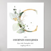 Letter C New Baby Monogram Birth Print Greenery Poster (Vorne)