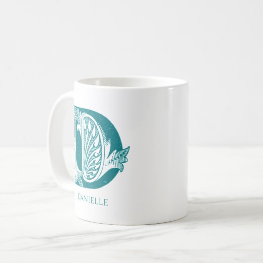 Letter D Aquamarin Monogram Modern Name Kaffeetasse (Vorderseite Links)