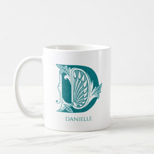 Letter D Aquamarin Monogram Modern Name Kaffeetasse (Links)