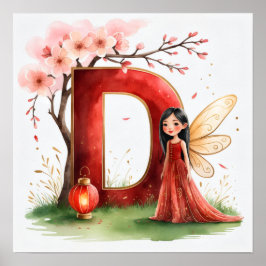  Letter D Chinese Lantern Fairy Poster Nursery Art